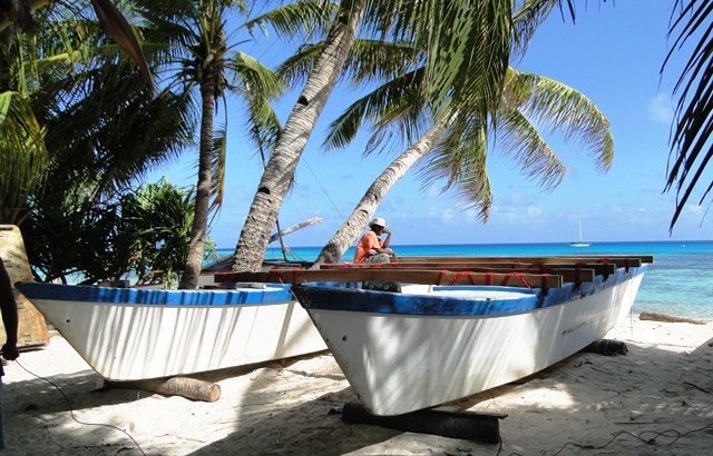The canoe undergoes a refit on Ailuk Atoll in 2013.
