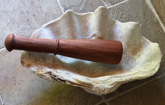 A stylized fruit and vegetable pounder made by WAM instructor Linton Baso.