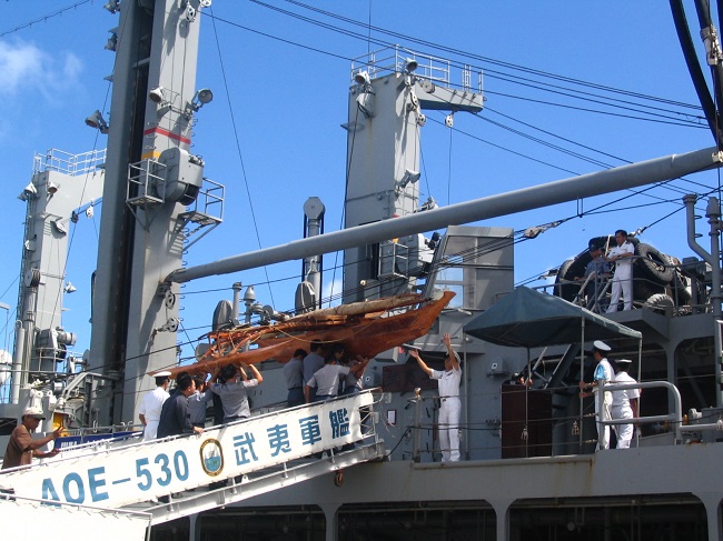 Taiwan canoe - and aboard the ship