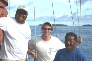 Alson Kelen, Joe Gen, Captain Korent Joel on the yacht Mali in 2006. Photo: WAM