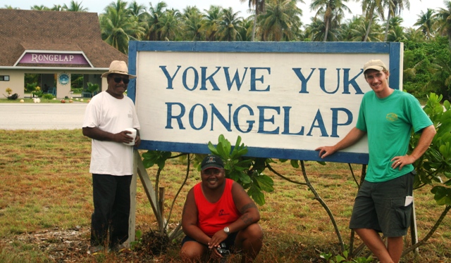 Captain Korent Joel, Alson Kelen, and Joe Genz on Rongelap Atoll in 2005. Photo: WAM