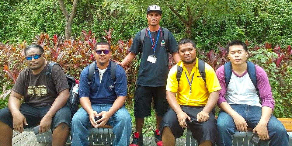 The Marshallese in Taiwan, from left, are Doug Silk of MEC, Ceo John of Ebeye KAJUR, Linton Baso of WAM, Monean Anjain of AutoKwaj, and Carlwin Amlej of MWSC.