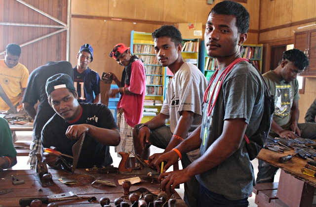 WAM Trainees Darlson, Ned and Scamyo doing tool inventory. Photo: Tolina Tomeing