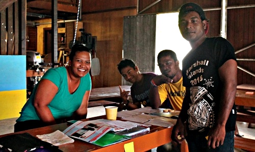 Trainees Al Edison, Etri John and Witney Jormile enjoying the IOM instruction. Photo: Tolina Tomeing.