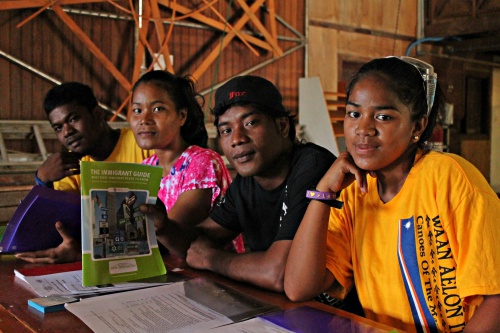 Trainees Jennifer Betti, Al Edison, and Maryann Kiluwe during IOM training. Photo: Tolina Tomeing.