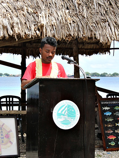 Trainee Scamyo Namdrik presents a welcoming speech to all in attendance. Photo: J. Bowman