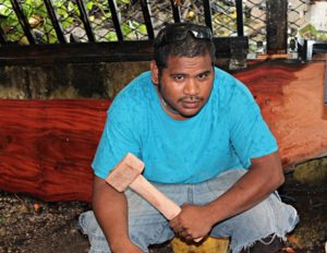 February GEF Trainee of the month Oliber Mack with wood hammer the first project for use in future creations. Photo: Sealend Laiden