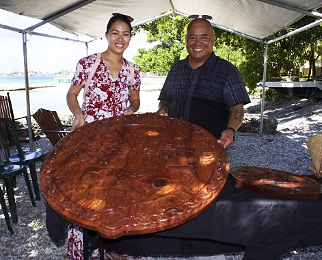 Carved Lukej Government Seal with Yoshiko Yamaguchi reprenting GEF & WAM Director Alson Kelen. Photo: Joel Bowman