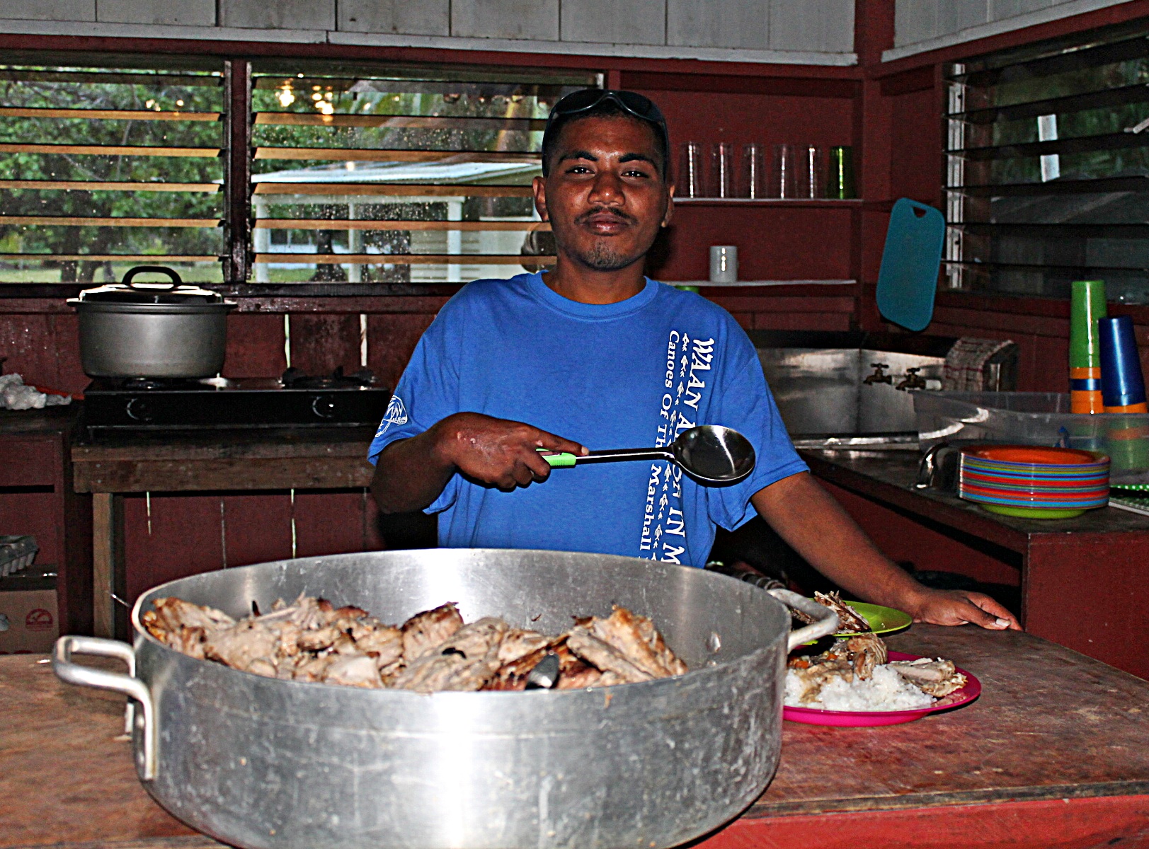 NTC Trainee Darrell Harold takes his turn at cooking. Photo: Suemina Bohanny