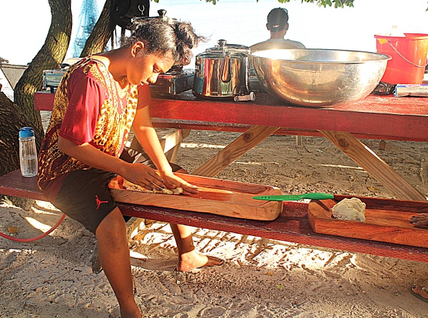 NTC trainee Jerryann Harkey doing prep work for traditional Bwiro (fermented breadfruit). Photo: Suemina Bohanny
