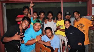 Luau nite Battle of the Bands. Trainees Walthy Wase, Nodrio Kaious, Helmi Samuel, Jason Riling, Branson Clanry, Alington Akilang, Tom Jr. Schmidt, Allen Akilang, Henchi Tobey, Angie Tobey and Trainer Gregory Jokray. Photo: Sealand Laiden